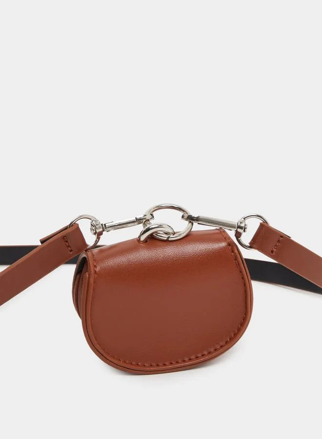 Women Brown Faux Leather Belt with Pouch